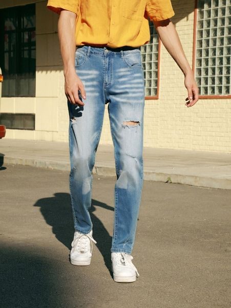 

men ripped carrot jeans s7km#, Blue
