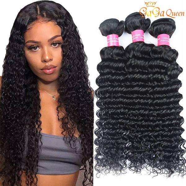 Deep Wave Virgin Hair Bundles Indische tiefe lockige Echthaarverlängerungen gagaqueen