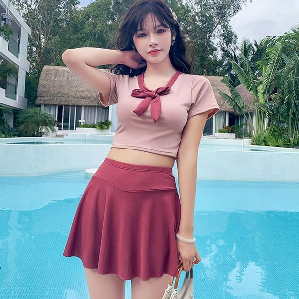 

one-piece suits swimsuit women 2021 fashion fresh sweet comfortable gathered slim swimwear ladies two-piece beach wear set