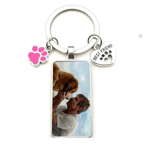 

custom diy dog p rectangle keychain i love dog glas crystal pendant mini heart keychain man girl key favorite gift qyltcm, Silver