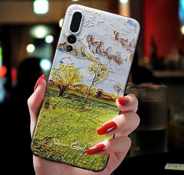 

phone cases for huawei p40 p30 case mate 30 40 pro nova 6 7 7se 7pro 8 8se 8pro cover cute 3d emboss art painting soft back capa