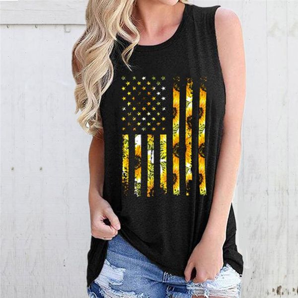 

sunflowers print tank women o neck tee 2021 summer sleeveless for women casual vest soft cotton tanks lady wear 2xl, White
