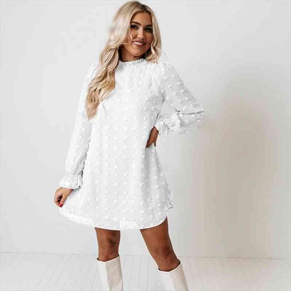 

loose casual vestidos elegant womens dress a line clothes long sleeve solid fashion dot pom 2022, Black;gray