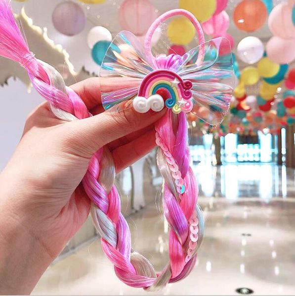 

8-style hairband rainbow unicorn with long wig clips christmas brilliant hair-bow girls hair accessory barrettes birthday gift, Slivery;white