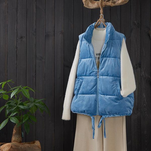 

women's vests winter sleeveless golden velvet vest coats women stand neck cotton padded jacket flannel fashion woman waistcoat, Black;white