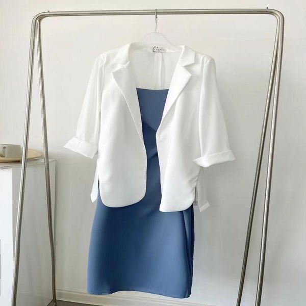 

women's suits & blazers 060701 2021 summer ol urban leisure korean snow loose suit with sling group, White;black
