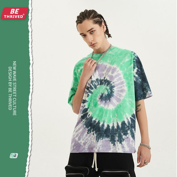 

be men's wear | 2021 spring and summer multi color ual vortex tie dye short sve high street fashion brand t-shirt for men, White;black