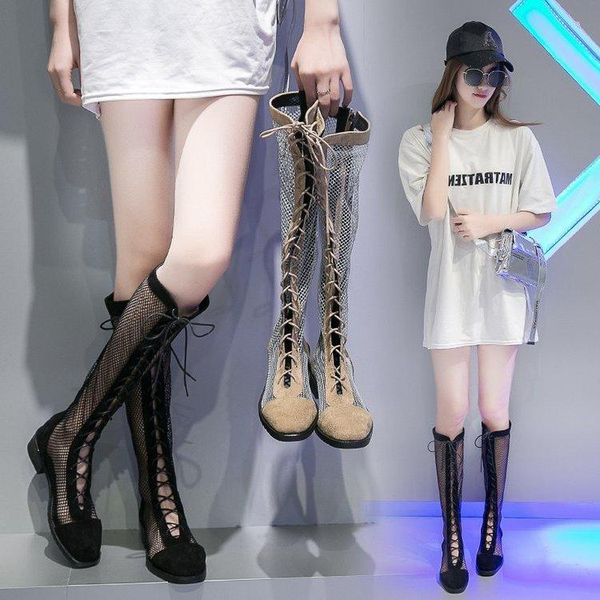 

sandals high-heeled lace-up motorcycle thick-heeled female 2021 boots, Black