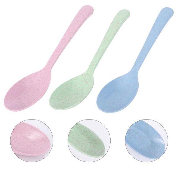 

spoons 6pcs wheat straw child anti-scald soup spoon tableware for home restaurant (random color)