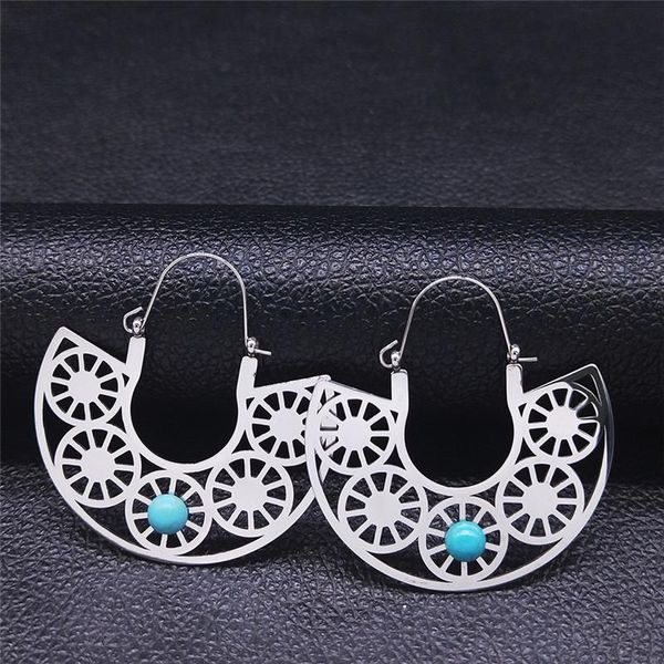 

hoop & huggie stainless steel stone circle earrings women silver color bohemia sector india flower jewelry aros vintage e9209s04, Golden;silver