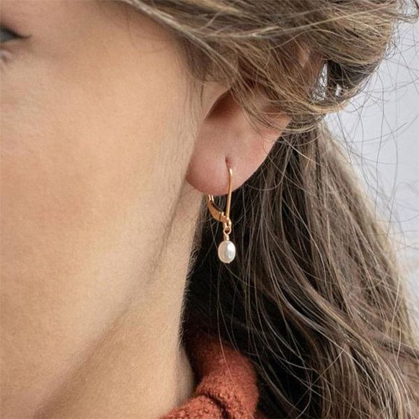 Orecchini a cerchio in oro 14 carati fatti a mano con perle minimaliste Gioielli Brincos Oorbellen Pendientes per le donne