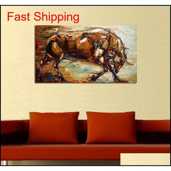 

modern abstract strong bull oil painting 100% hand painted animal oil painting on canvas wall art pic qylcfx wphome