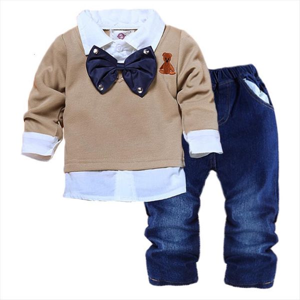 

autumn children clothing baby boys clothes jeans 2pcs sports suits for outfit kids tracksuit 2 7 years, White