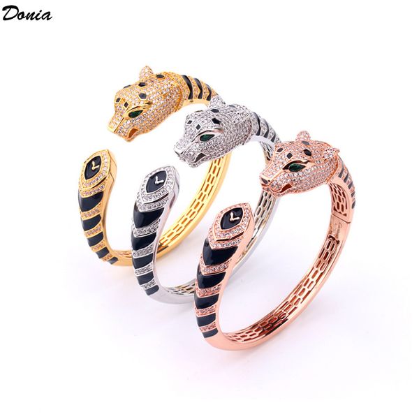 

donia jewelry european and american fashion exaggeration classic striped leopard inlaid zirconia bracelet set designer bracelet ring, Black