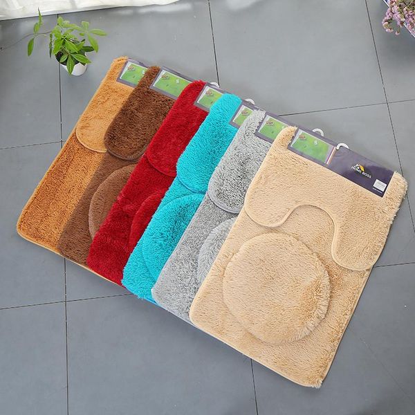 

bath mats 3pc bathroom set rug contour mat toilet lid cover plain solid color machine washable decorative bathmats pads #40