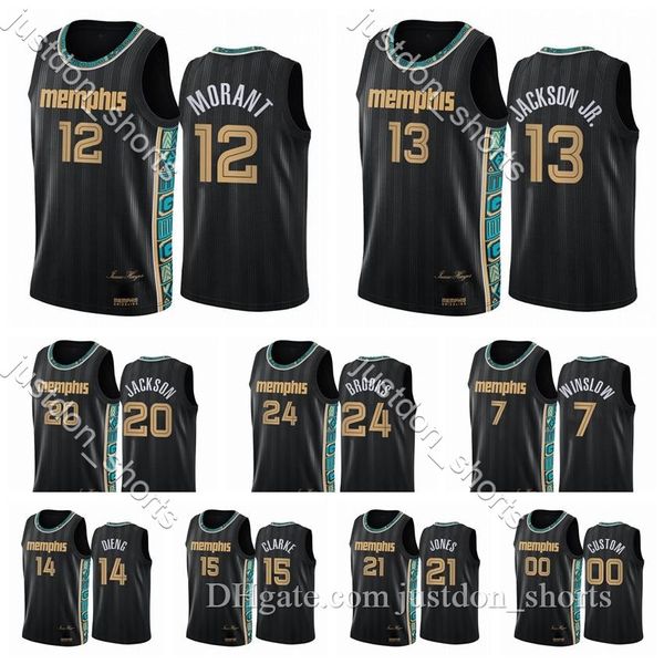 

men ja morant jaren jackson jr. 2020/21 swingman city basketball jersey black new uniform shirts, Black;red