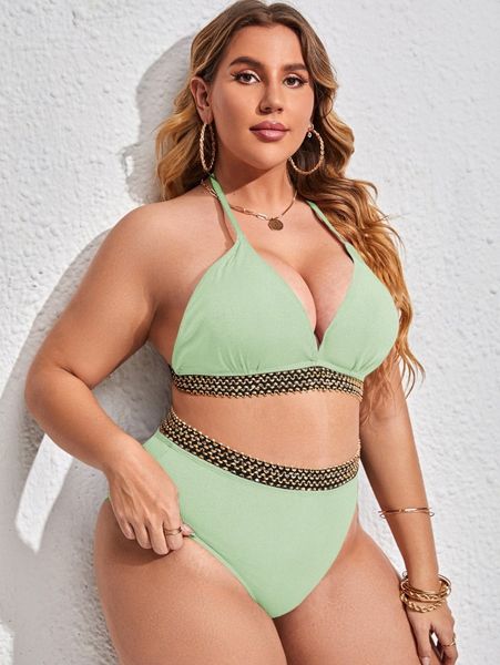 

plus ribbed stitch detail bikini swimsuit q1qe#, Black