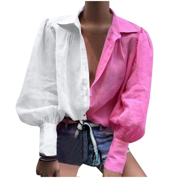 

2021 autumn notched collar blouse shirts women lantern long sleeve button blusa elegant office work blouses z1119, White