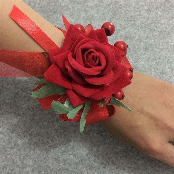 

wedding bridal girls wrist rose corsage artificial flowers hand flannel flower suit flower accessories handmade lace wristband