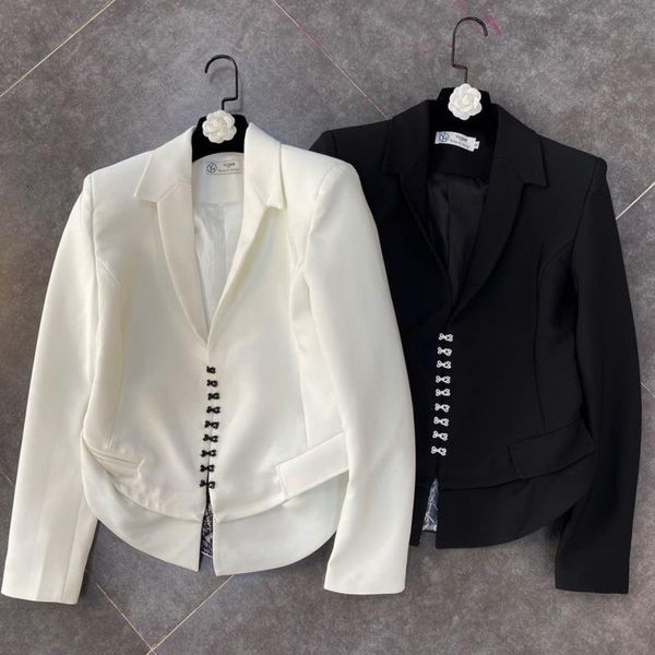 

deat 2021 spring new arrivals solid color long sleeve turn-down collar stitching ruffles suit coat mz772, White;black