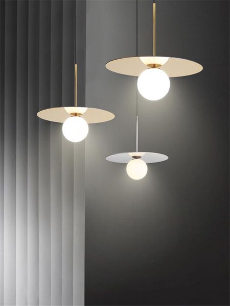

pendant lamps nordic electroplating disk lights restaurant bar modern lamp bedroom glass ball hanging living room deco lighting