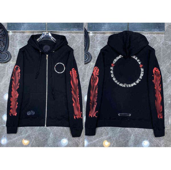 

luxury designer classic fashion hoodies mens zipper ch horseshoe sanskrit cross print pullover hooded sweatshirts sweater woman loose jackts, Black