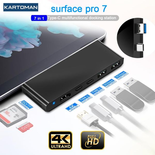 

hubs kartoman usb 3.0 hub card reader 4k -compatible gigabit ethernet pd type c adapter tf micro sd for surface pro 7