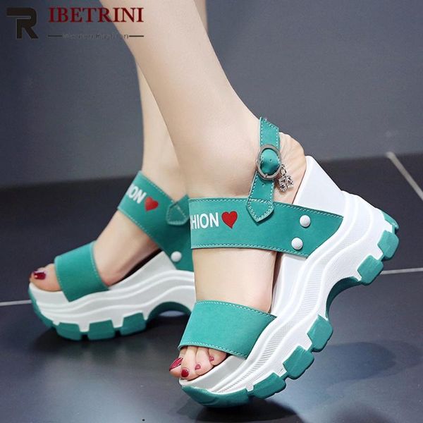 

sandals ribetrini women leisure platform shoes open toe buckle strap wedges brand thick bottom summer, Black