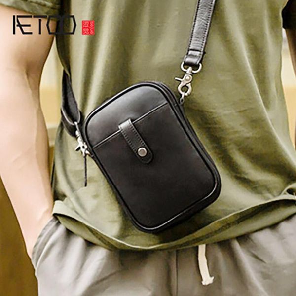 

HBP AETOO Men's Slantbag, Leather Mini Casual Shoulder Bag, Black