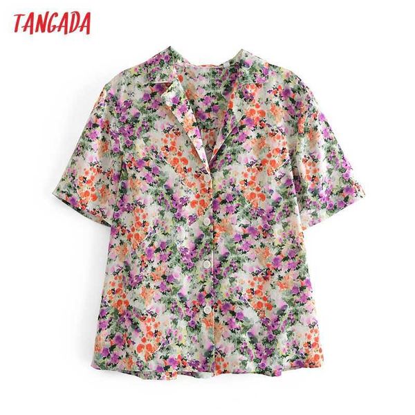 

tangada women retro flowers print crop shirt blouse short sleeve chic female casual shirt blusas femininas qn141 210609, White