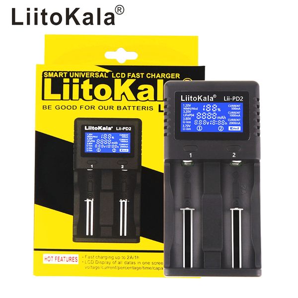 

liitokala lii-pd2 2 slot lcd smart 18650 battery charger for 3.7v li-ion 18650/18500/16340/26650/21700 /20700/18350/cr123a rechargeable batt