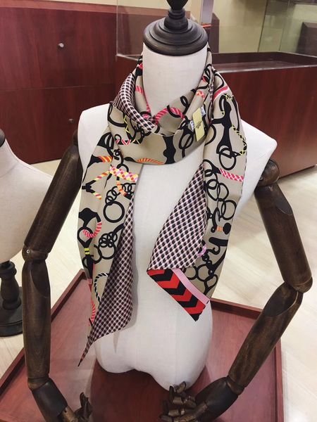 

beautiful fashionable lady silk scarves spring and summer classic brand letter printing design color light soft sunscreen shawl eryery, Blue;gray