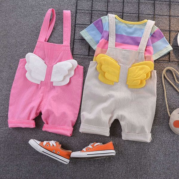 

girls' suspenders rainbow short sleeve angel wings baby net red children's two piece suit, Blue