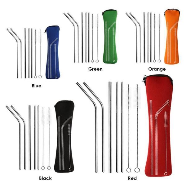 

drinking straws reusable 304 stainless steel sturdy bent straight metal with cleaning brush portable bar party accessory healthy1