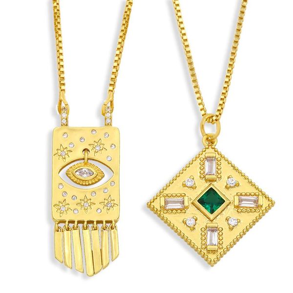 

pendant necklaces flola copper cz evil eye necklace green stone crystal gold chain for women gift wholesale jewelry nkew42, Silver