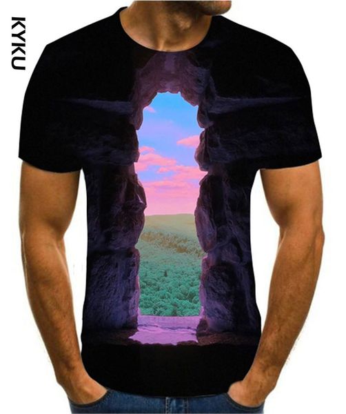 

3d animation landscape creative art design colorful funny t-shirt for men's short sleeve s-6xl street style kg-148, White;black