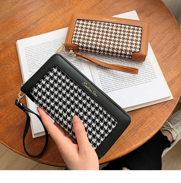 HBP Fashion Women Long Wallets Newest Small Wallets Zipper Pu Leather Quality Borsa da donna Porta carte Portafoglio Pied de poule Borse a mano