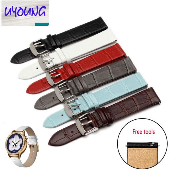

watch bands ultra-thin genuine leather watchband for huawei 10mm 12mm 14mm 16mm 18mm 20mm belt strap wristwatches band, Black;brown