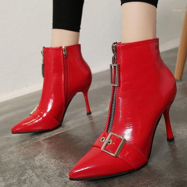 

boots 2021 autumn and winter patent leather thin skinny pointed children1, Black