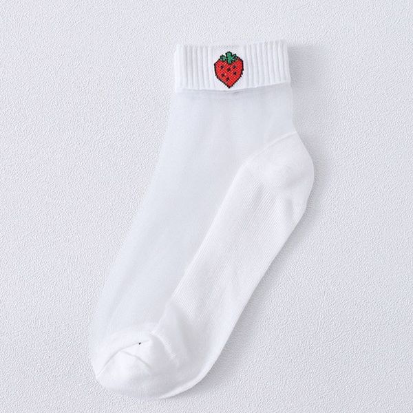 

girls transparent glass fibre nice peach strawberry avocado fruit jacquard katoen bottom short tube socks, Black;white