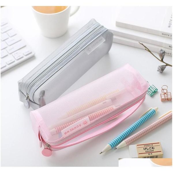 

school mesh pencil cases kawaii cute solid color transparent pencil box school student pen bag supplie jllhqn lucky2005