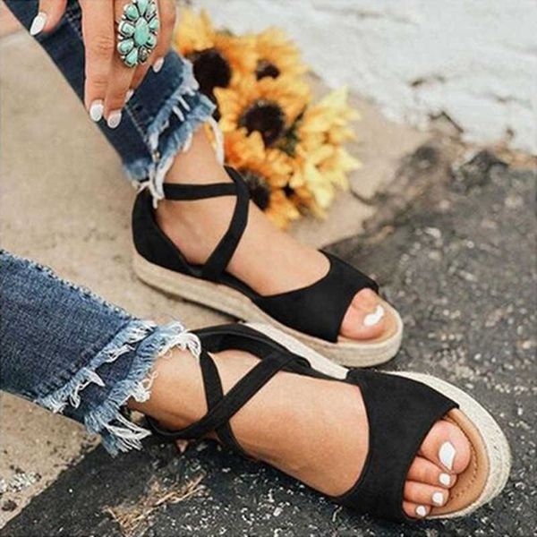 

2021 new fashion peep design flat summer beach women shoes sandals, Black