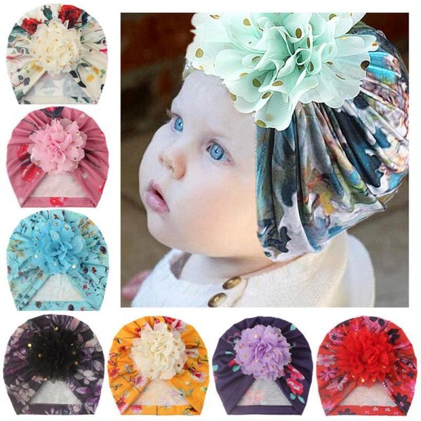 

hair accessories 1pcs baby soft print hat infant children pointed flower turband elastic band kid headwear, Slivery;white