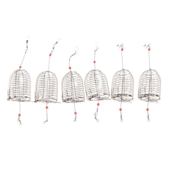 

fishing accessories 6pcs stainless steel bait cage lure trap basket feeder holder tackle(red,medium)