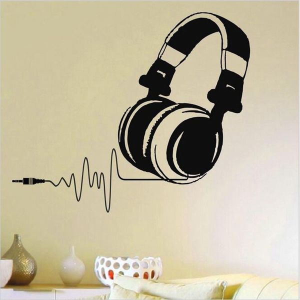 Hot Decalcomanie da muro in vinile DJ Cuffie Audio Music Pulse Decal Art Murale Decorazione domestica Adesivo da parete rimovibile per gli appassionati di musica 3069 210310