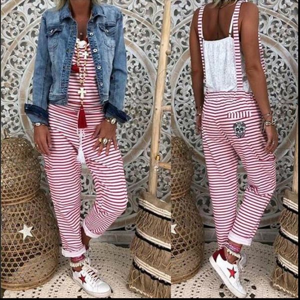 

women striped jumpsuit overalls sleeveless summer jumpsuit loose casual baggy bib pants rompers drop shipping good quality, Black;white