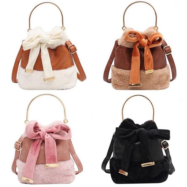 

evening bags ladies fashion bowknot shoulder bag plush messenger bucket wallet