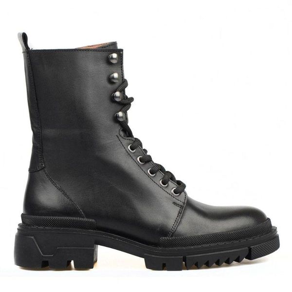

boots footcourt- black ankle for woman fashion genuine leather shoes winter warm lace-up high quality