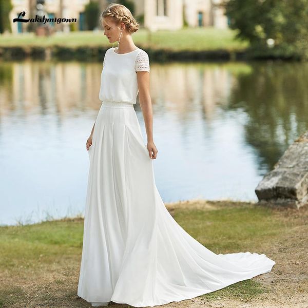 

other wedding dresses vestidos elegant chiffon appliques v-neck short sleeve zipper a-line bridal gowns offer a veil, White