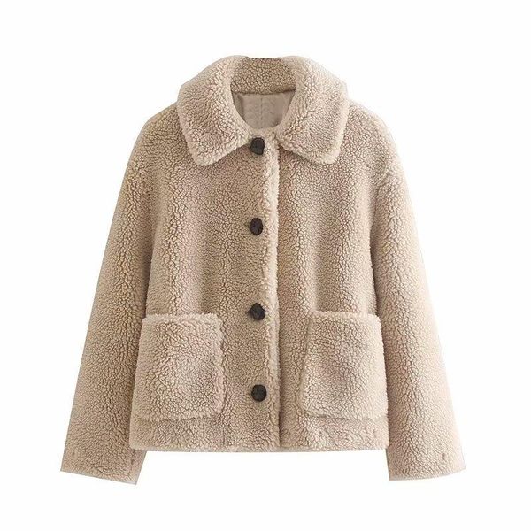

hstar women winter single breasted jackets vintage pockets female loose warm coat streetwear lady teddy outwears, Black;brown
